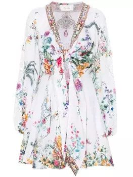 Camilla платье мини с принтом Plumes And Parterres, белый