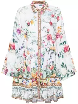 Camilla платье мини с принтом Plumes And Parterres, белый