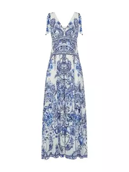 Camilla расклешенное платье с графичным принтом, белый