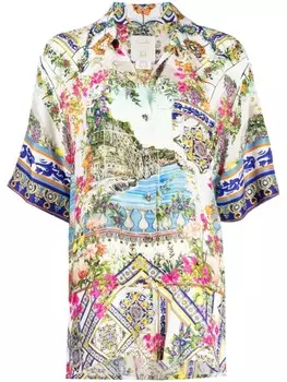 Camilla шелковая рубашка с графичным принтом, белый