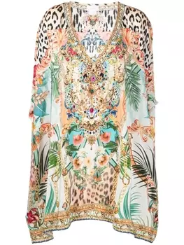 Camilla шелковый кафтан с принтом, нейтральный цвет