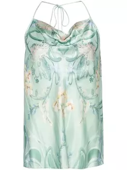Camilla шелковый топ с вырезом халтер и цветочным принтом, зеленый