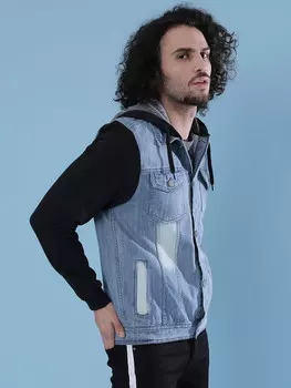 Campus Sutra Мужская стильная повседневная джинсовая куртка с длинными рукавами и цветными блоками, мультиколор