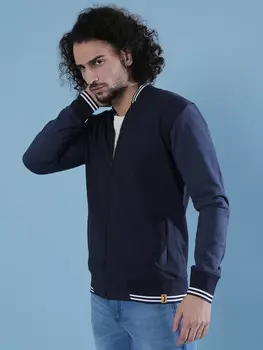 Campus Sutra Мужская стильная повседневная ветровка с длинными рукавами и университетской курткой, синий