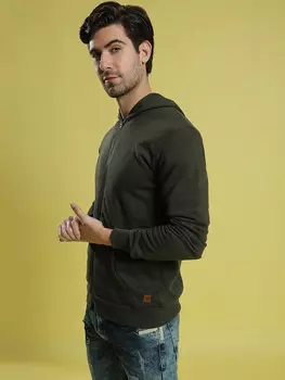 Campus Sutra Мужские однотонные стильные повседневные толстовки с капюшоном на молнии с длинными рукавами, зеленый