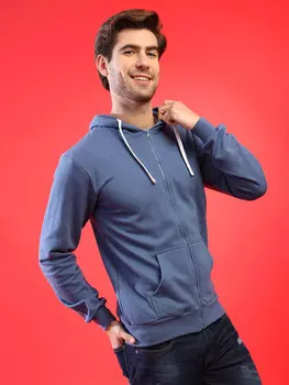 Campus Sutra Мужские однотонные стильные повседневные толстовки с капюшоном на молнии с длинными рукавами, синий
