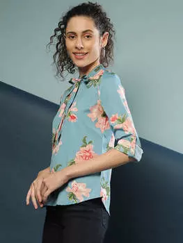 Campus Sutra Женский стильный повседневный топ с цветочным узором, синий