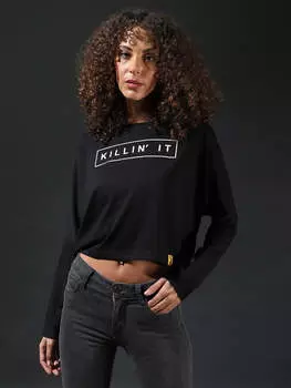 Campus Sutra Женский топ с принтом и вырезом-лодочкой, черный