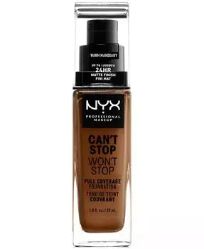 Can’t Stop Won’t Stop Full Coverage Foundation, 1 унция Nyx Professional Makeup, цвет 16.7 Warm Mahogany (medium deep/golden warm undertone)