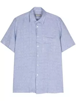 Canali льняная рубашка с короткими рукавами, синий