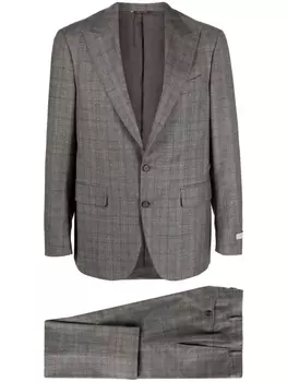 Canali шерстяной клетчатый костюм с однобортным пиджаком, коричневый