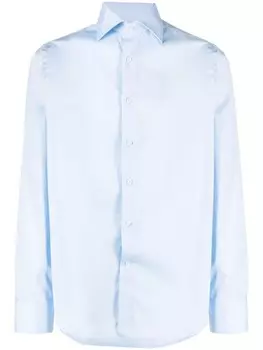 Canali spread-collar cotton-blend shirt, синий