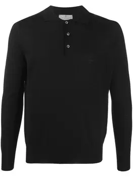 Canali трикотажная рубашка поло с длинными рукавами, черный