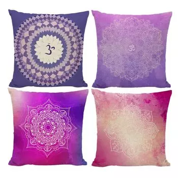 CANDeal Набор из 4 декоративных наволочек с узором Мандала, 45 x 45 см, копия дивана, офисная подушка, чехол из льна (набор 3)