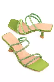 Capone Blunt Toe Stone Четыре полоски «Песочные часы» Женские атласные тапочки на каблуке фисташково-зеленого цвета Capone Outfitters, зеленый