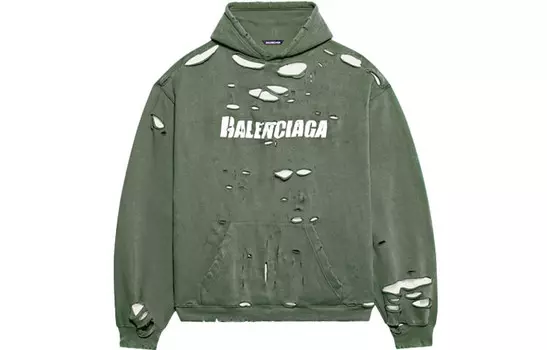 Caps Destroyed Oversize-толстовка с капюшоном Balenciaga, зеленый