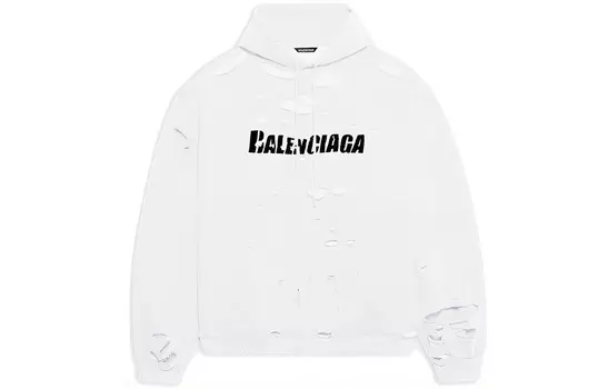 Caps Destroyed Oversize-толстовка с капюшоном Balenciaga, белый