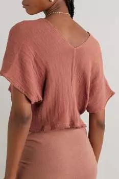 CARAVANA + NET SUSTAIN Укороченный топ из хлопка с бахромой Boxkay, коричневый