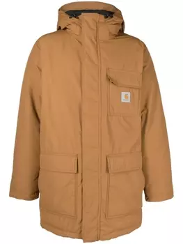 Carhartt WIP пальто с капюшоном и нашивкой-логотипом, коричневый