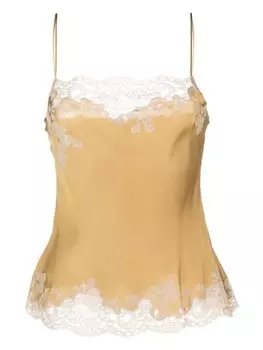 Carine Gilson атласный топ на бретелях с кружевом, нейтральный цвет