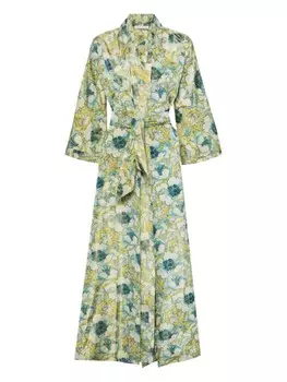 Carine Gilson длинный халат с цветочным принтом, желтый