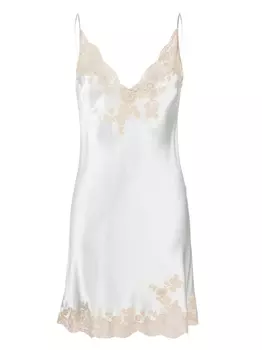 Carine Gilson шелковое платье-комбинация с кружевом Calais-Caudry, синий