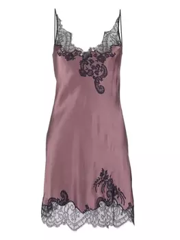 Carine Gilson шелковое платье-комбинация с кружевом, фиолетовый