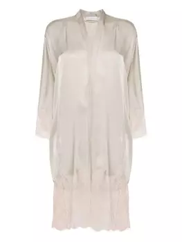 Carine Gilson шелковый халат с кружевом Calais-Caudry, серый