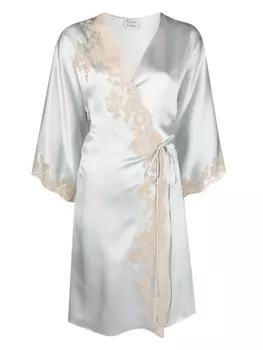 Carine Gilson шелковый халат с кружевом Calais-Caudry, синий