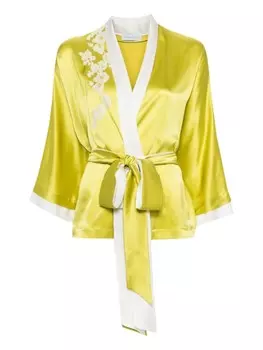 Carine Gilson шелковый халат с кружевом, зеленый