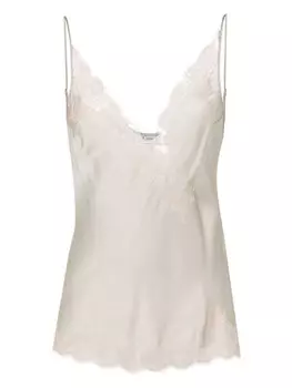 Carine Gilson шелковый топ на бретелях с кружевом Calais-Caudry, серый