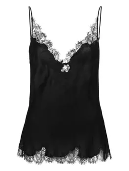 Carine Gilson шелковый топ на бретелях с кружевом, черный