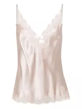 Carine Gilson шелковый топ на бретелях с кружевом Calais-Caudry, розовый