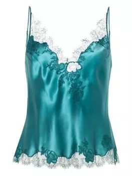 Carine Gilson шелковый топ на бретелях с кружевом, синий