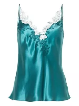 Carine Gilson шелковый топ на бретелях с кружевом, синий