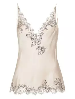 Carine Gilson шелковый топ на бретелях с кружевом, серый