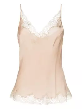 Carine Gilson шелковый топ с кружевом Calais Caudry, нейтральный цвет