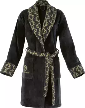 CARLO COLUCCI женский халат "Raffaele" (1 шт.), золотистые велюровые жаккардовые детали на рукавах, воротнике и поясе, черный