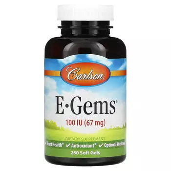 Carlson, E-Gems, 67 мг (100 МЕ), 250 капсул