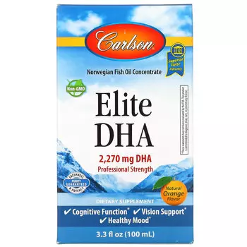 Carlson, Elite DHA натуральный апельсиновый вкус, 2270 мг, 100 мл (3,3 жидк. унции)