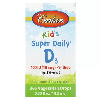 Carlson, Kids Super Daily D3, 10 мкг (400 МЕ), 10,3 мл (0,35 жидк. унции)