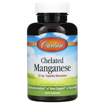 Carlson, марганец в хелатной форме, 20 мг, 250 таблеток