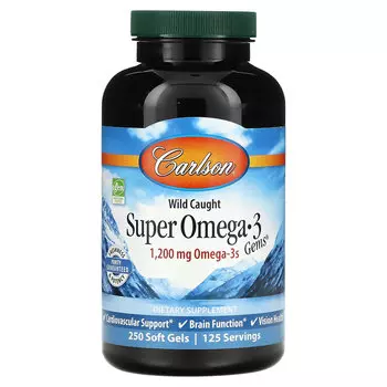 Carlson, Wild Caught Super Omega-3 Gems, высокоэффективная омега-3 из морской рыбы, 600 мг, 250 капсул