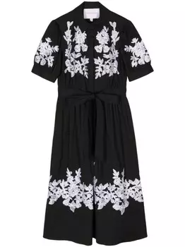 Carolina Herrera платье миди с цветочной вышивкой, черный