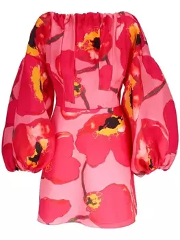 Carolina Herrera платье мини с объемными рукавами, розовый