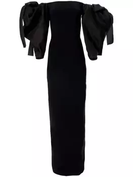 Carolina Herrera платье с открытыми плечами и рукавами-бантами, черный