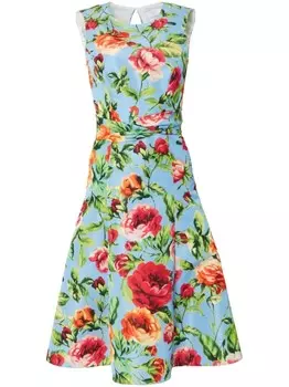 Carolina Herrera расклешенное платье с драпировкой и принтом, синий