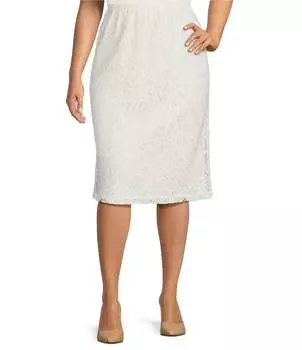 Caroline Rose Plus Размер Цветочное кружево Юбка-карандаш с эластичной резинкой на талии без застежек, белый