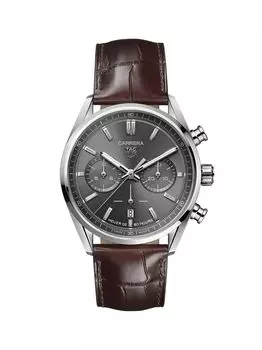 Carrera Elegance 42MM Автоматические часы с хронографом из нержавеющей стали и ремешком из кожи аллигатора TAG Heuer