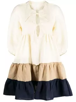 casa raki ярусное льняное платье Katja, нейтральный цвет